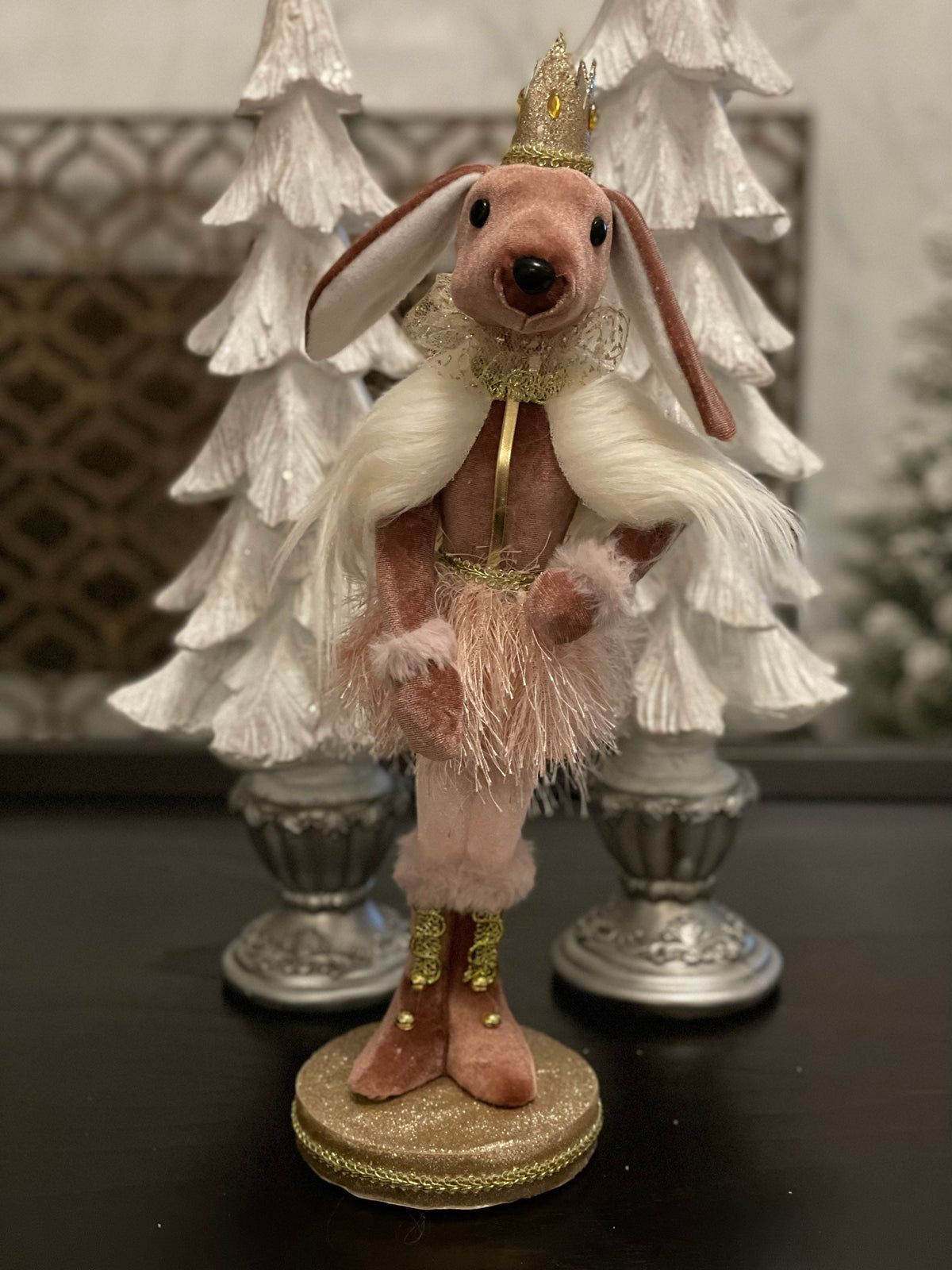 Mouse king Nutcracker 17” velvet soft pink and gold. Lace.