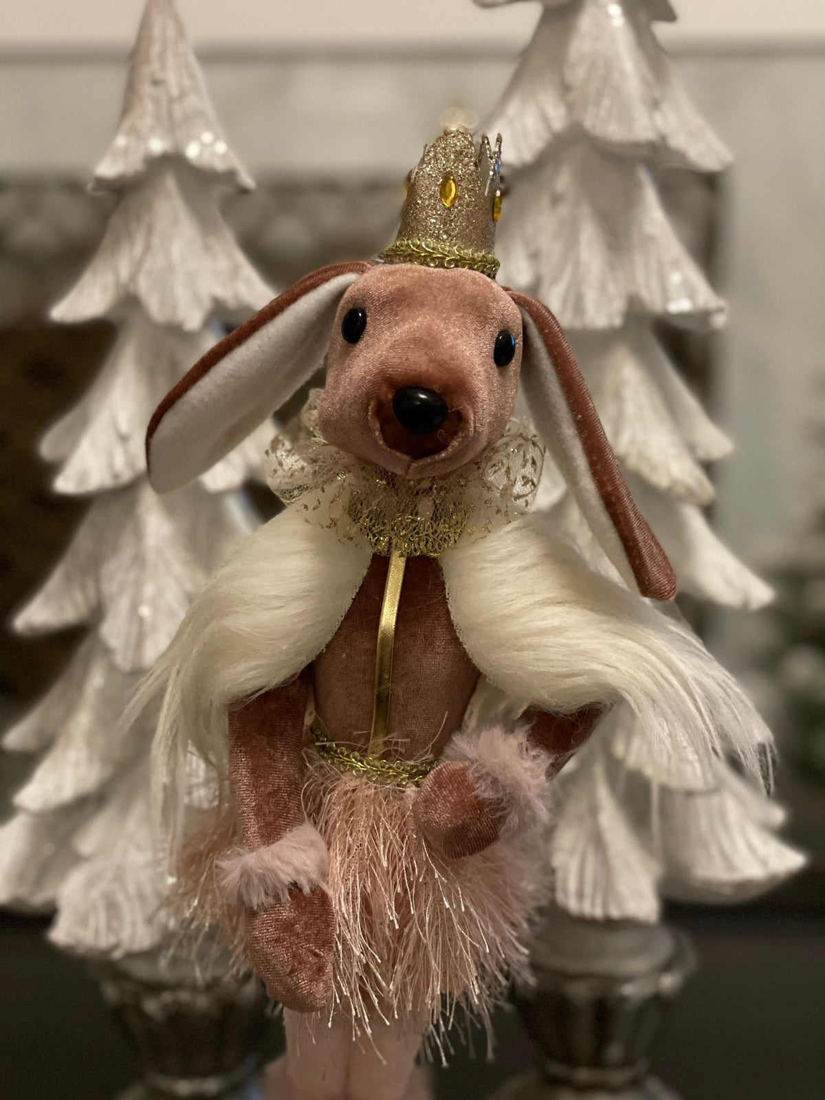 Mouse king Nutcracker 17” velvet soft pink and gold. Lace.