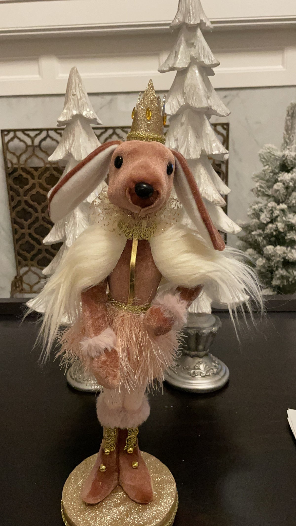 Mouse king Nutcracker 17” velvet soft pink and gold. Lace.