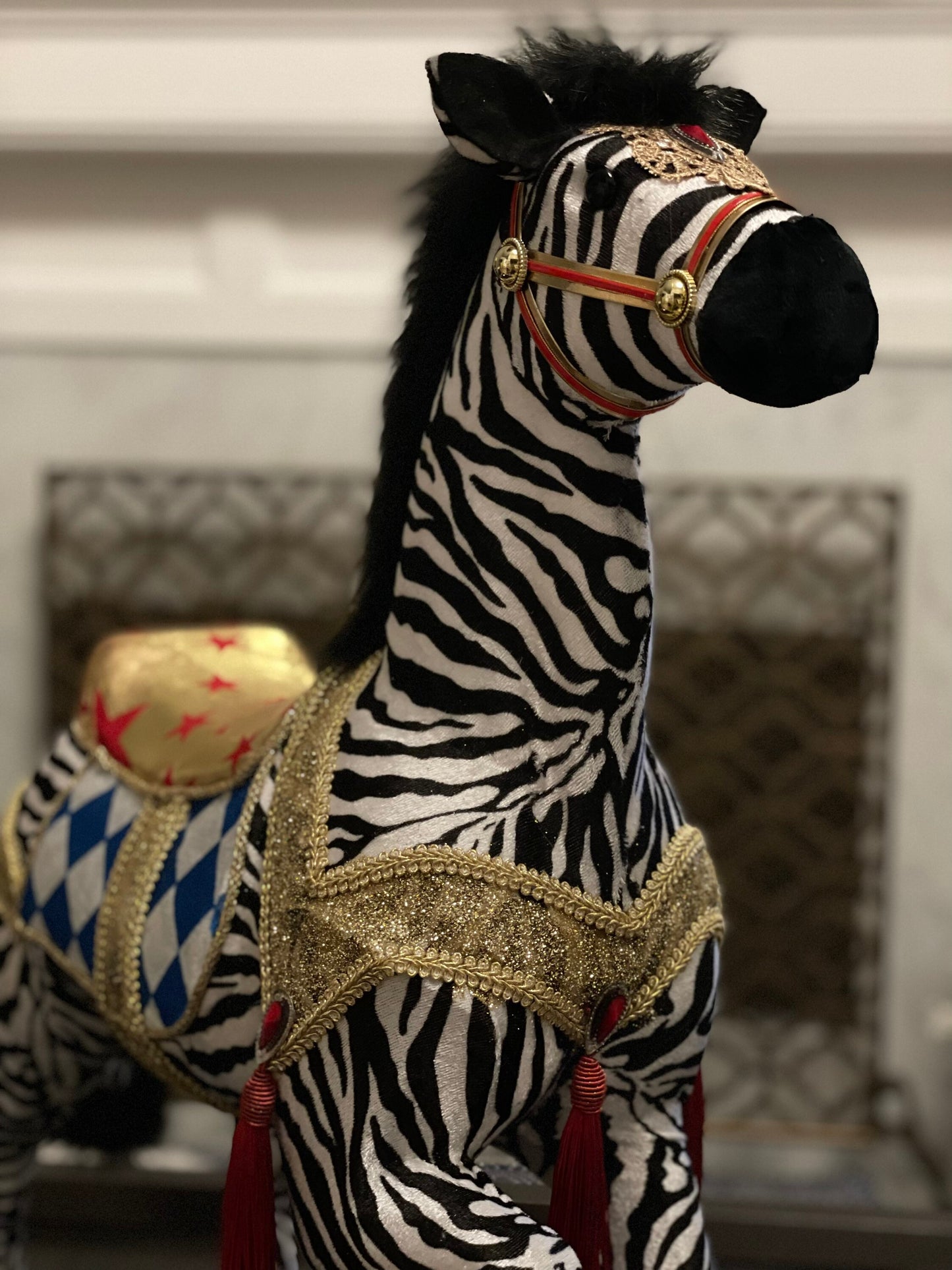 27 inch Zebra ornament. Lace and jewel embellishments. Circus.