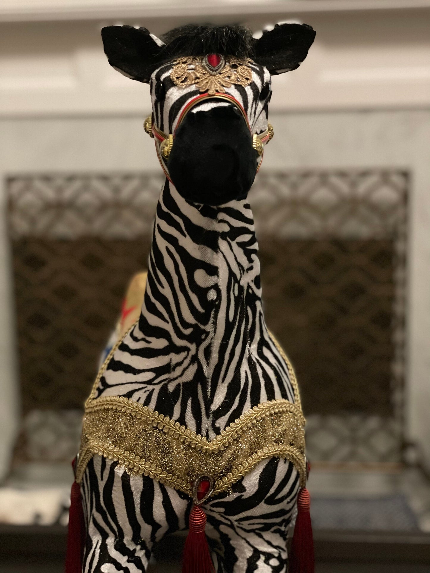 27 inch Zebra ornament. Lace and jewel embellishments. Circus.