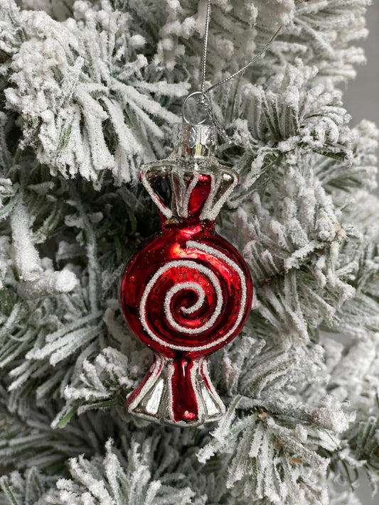 3" glass candy peppermint ornament box of 4