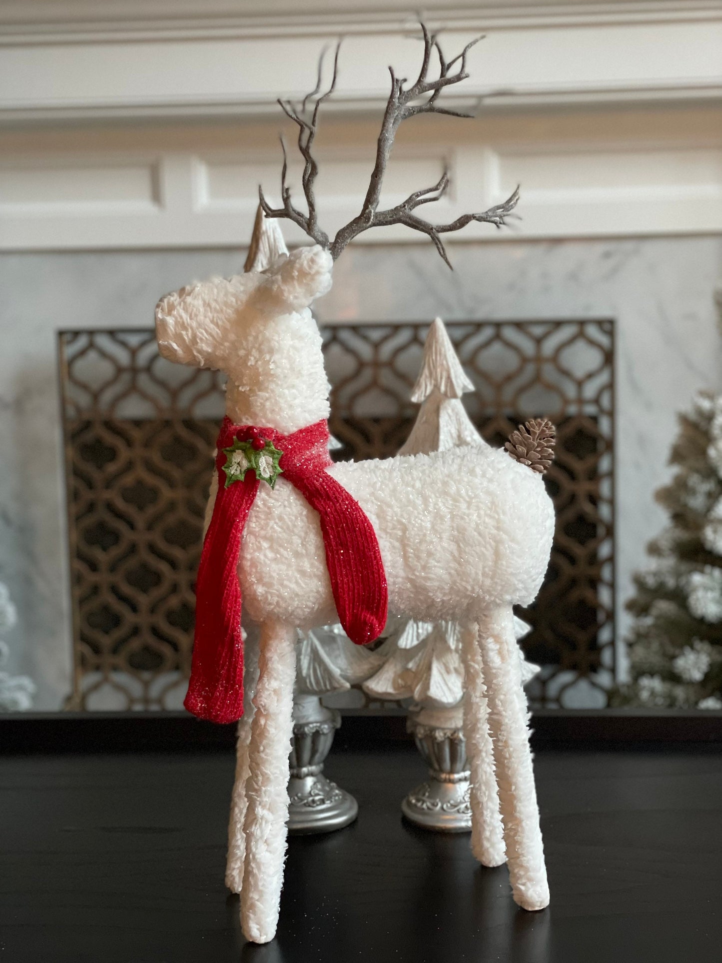 24 inch Deer with holly standing ornament. Christmas.