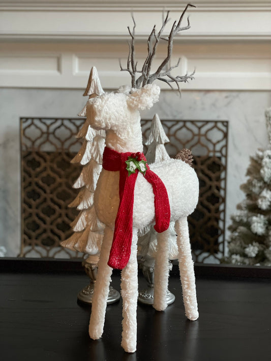 24 inch Deer with holly standing ornament. Christmas.