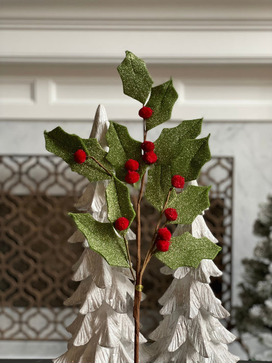 28" Iced felt holly spray. Christmas.