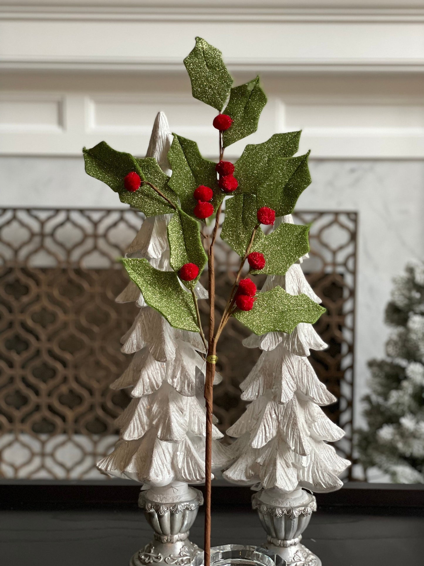 28" Iced felt holly spray. Christmas.