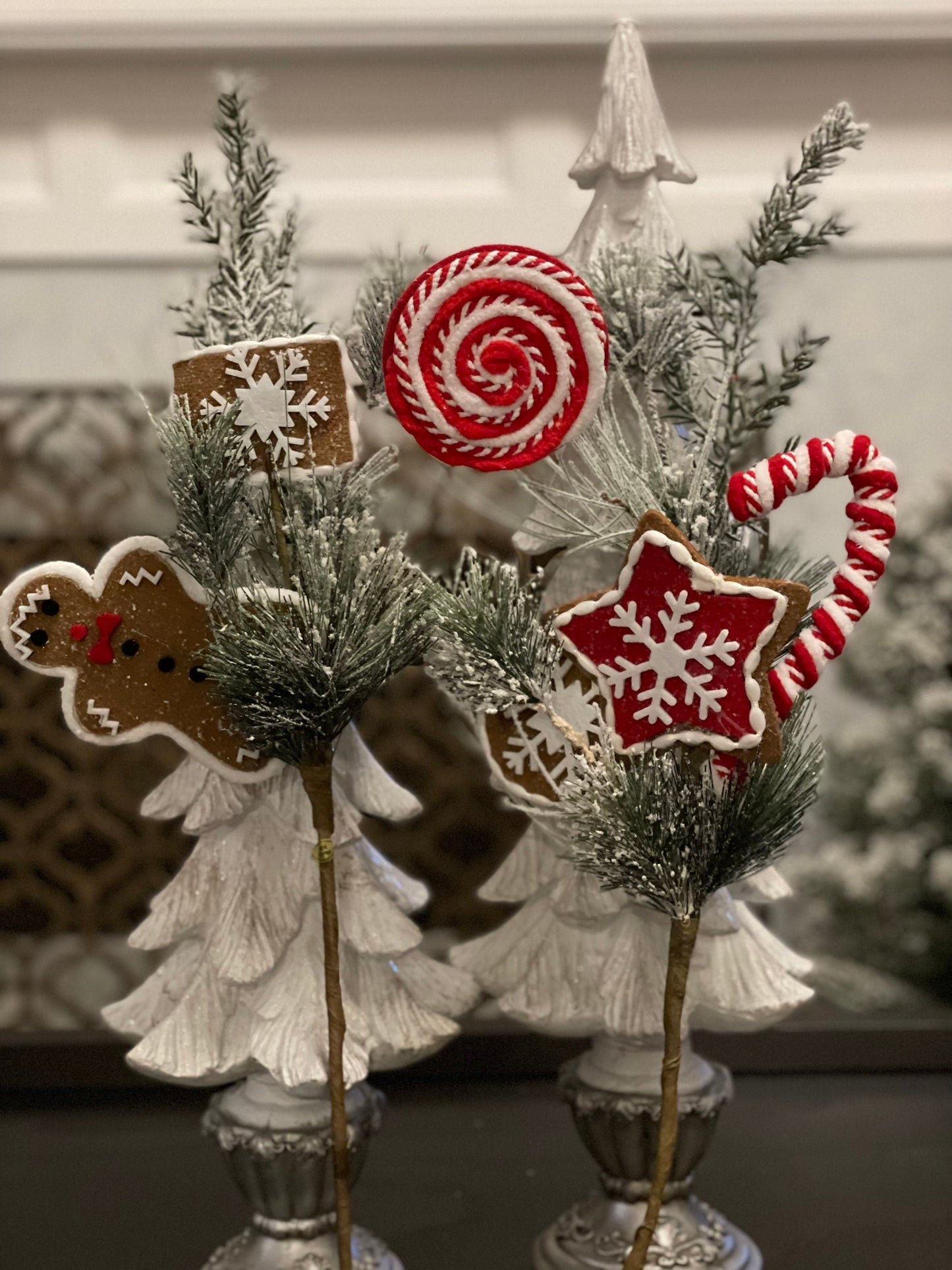 SET OF 2. 23" flocked gingerbread pick. Set of 2. Christmas. Candy.