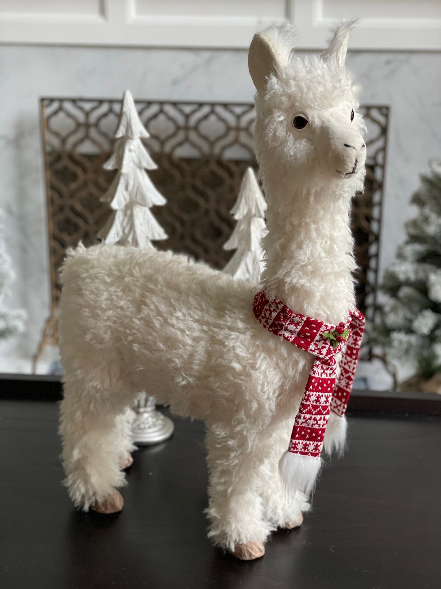 27.5 inch Llama ornament. White llama with scarf.