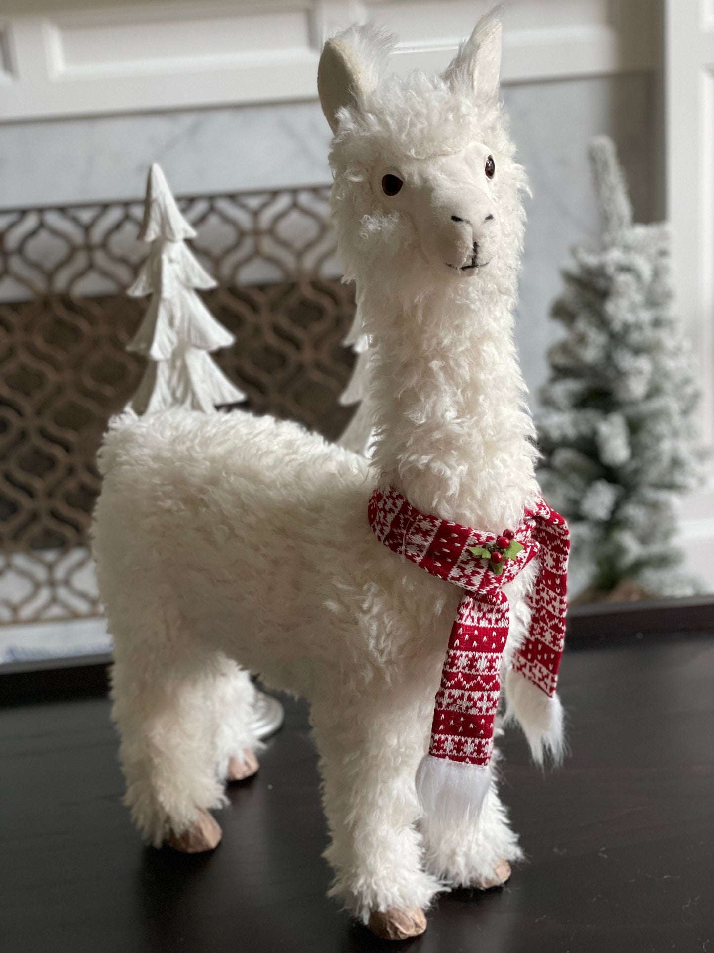 27.5 inch Llama ornament. White llama with scarf.