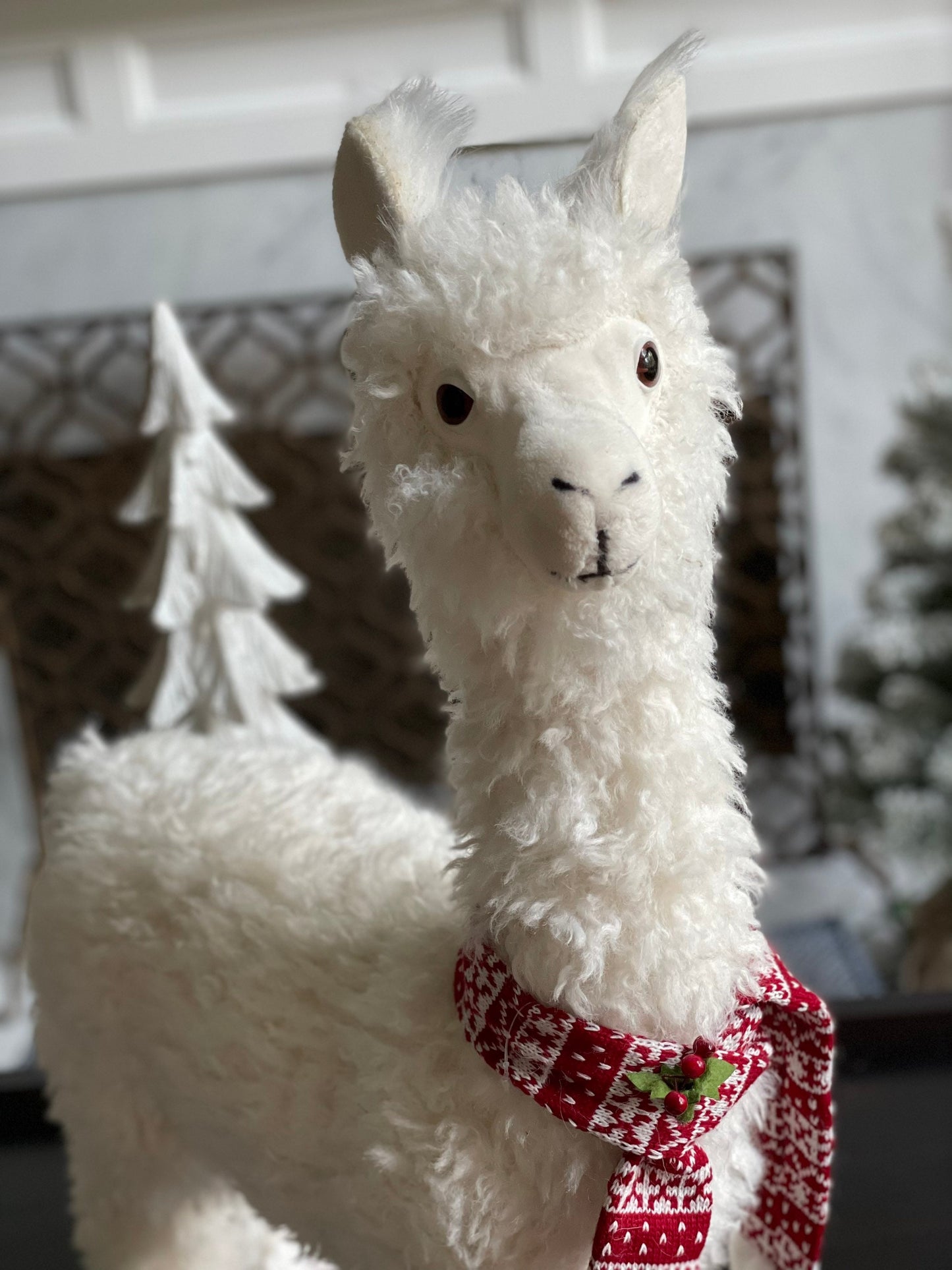 27.5 inch Llama ornament. White llama with scarf.