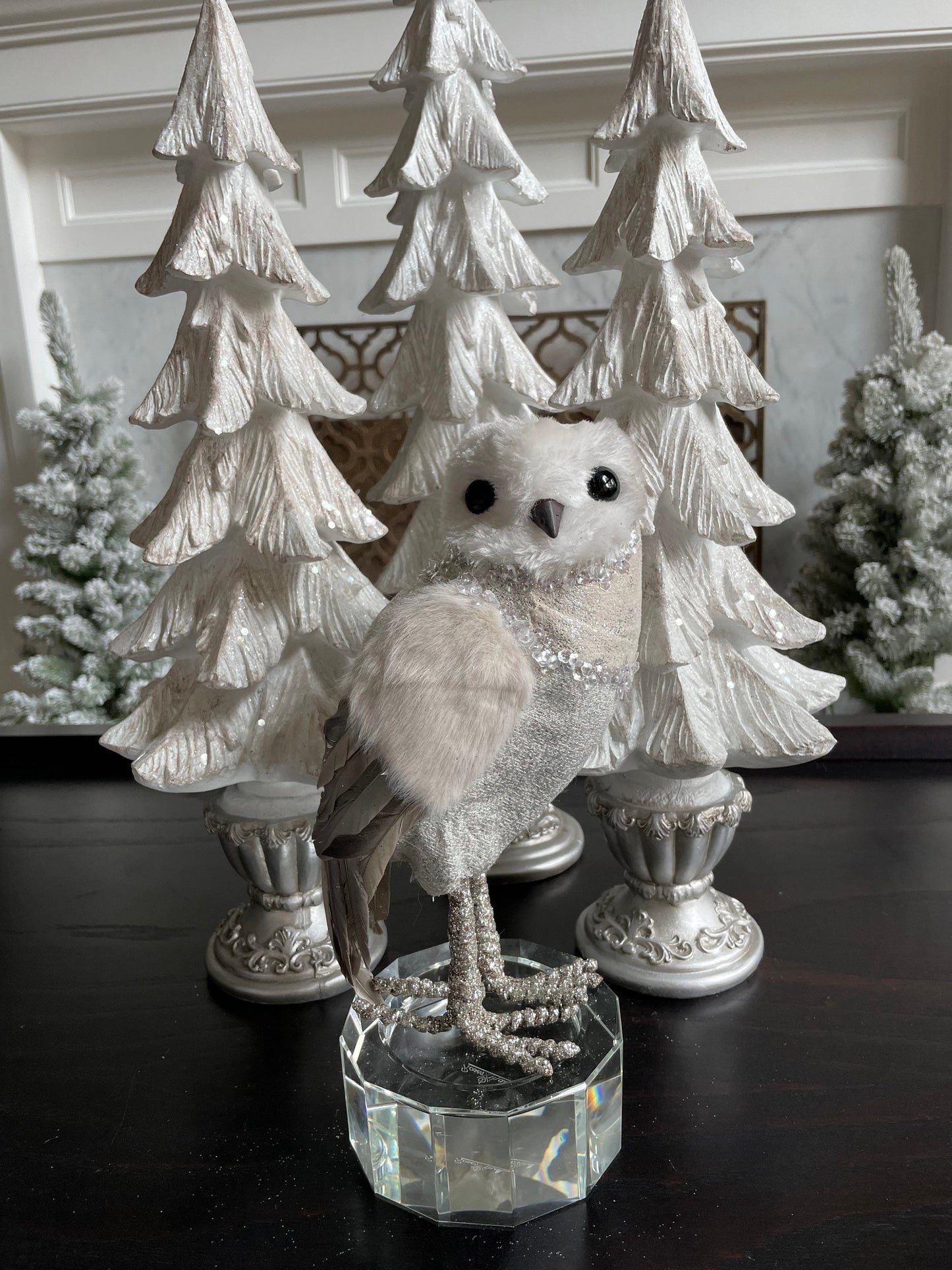 9” jewel Owl ornament. White silver.