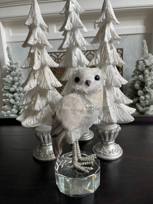 9” jewel Owl ornament. White silver.