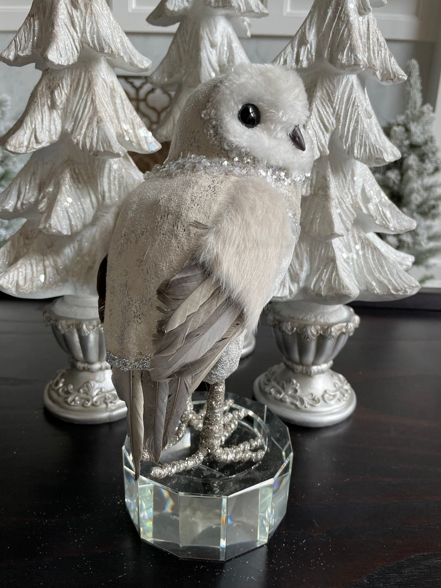9” jewel Owl ornament. White silver.