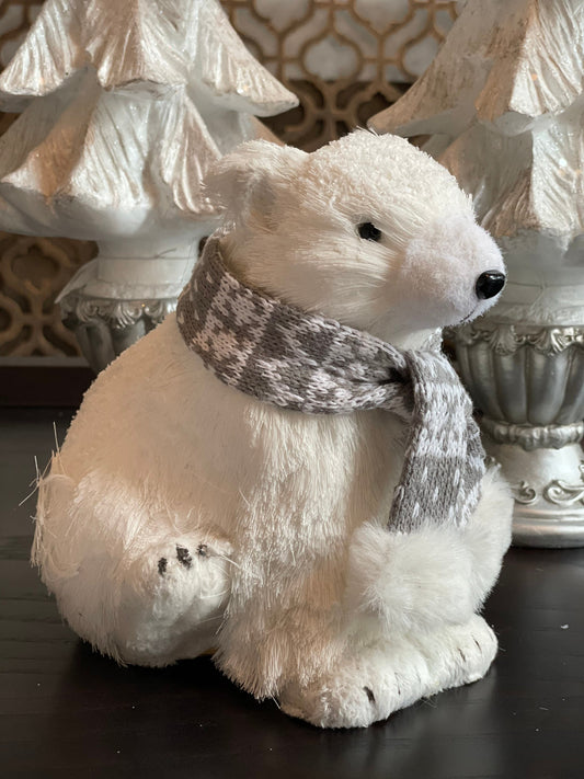 7” Polar bear with scarf ornament. Christmas.
