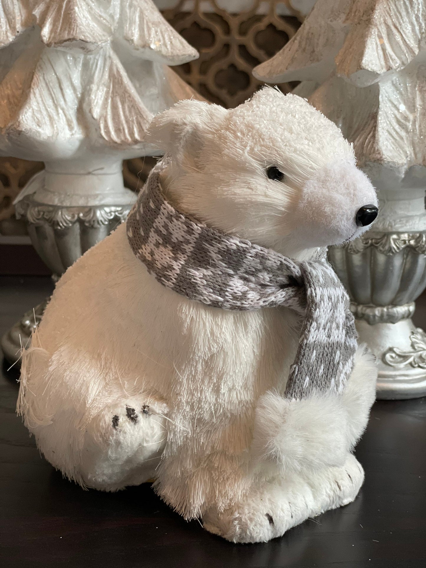 7” Polar bear with scarf ornament. Christmas.