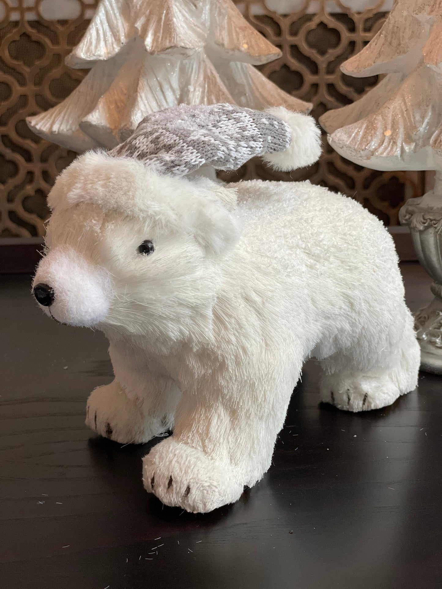 9.5” Polar bear with hat ornament. Christmas.