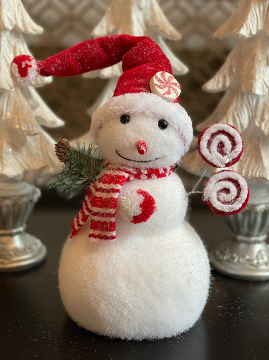 17.75” frosted snowman candy tabletop ornament