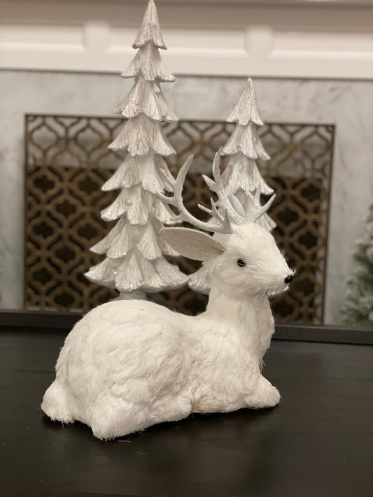 14.5 inch Deer sitting tabletop ornament. Christmas.