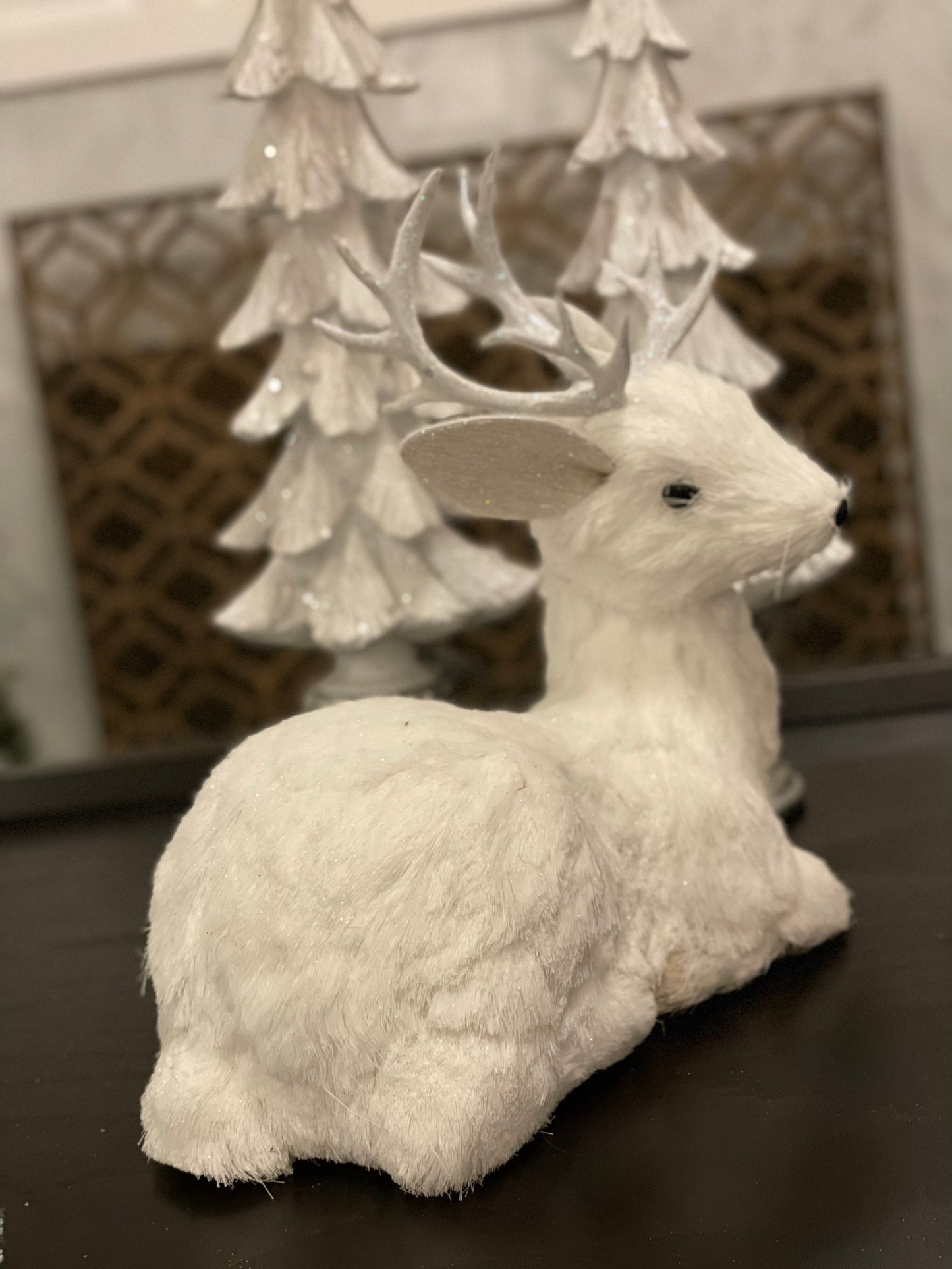 14.5 inch Deer sitting tabletop ornament. Christmas.