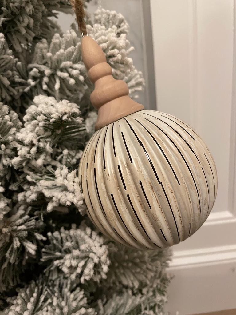 7.5" Grooved ornament set of 3. Glass and wood.*