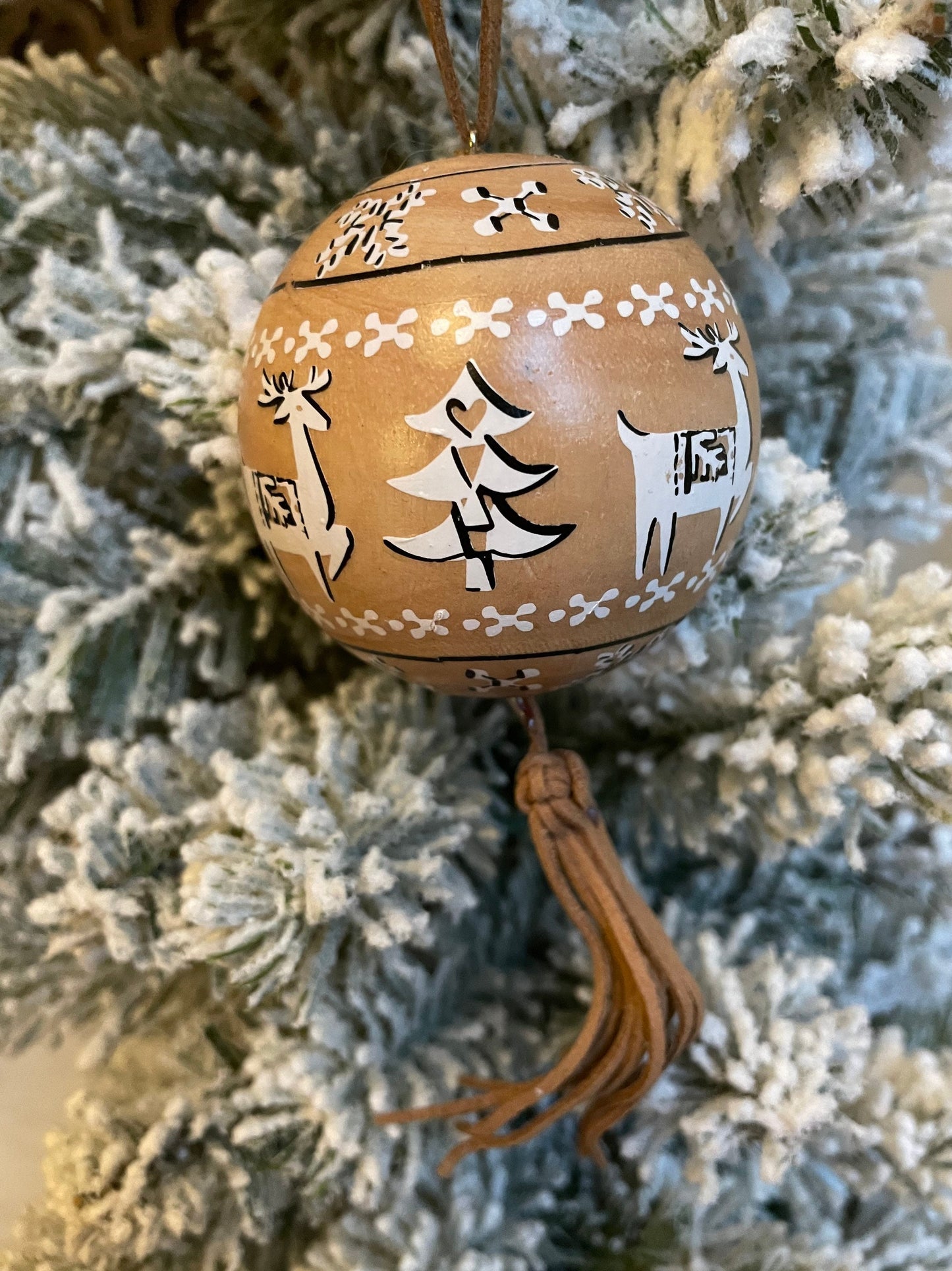 7” wood ornament with tassel. Set of 2. One of each.