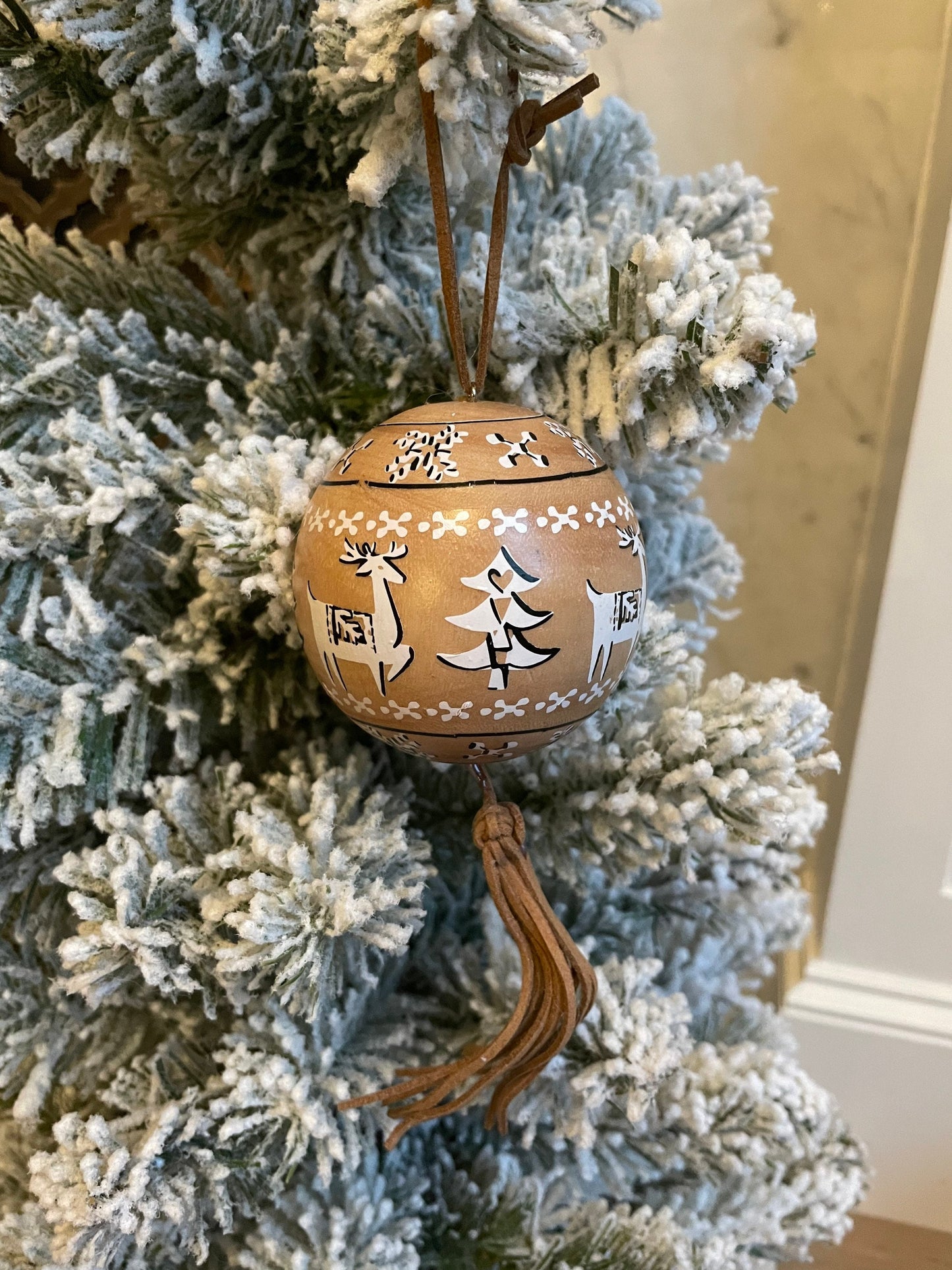 7” wood ornament with tassel. Set of 2. One of each.