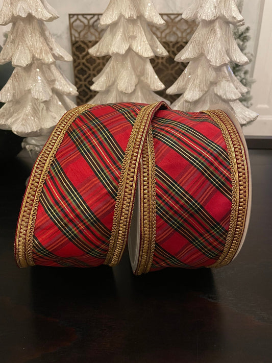 Designer wired plaid ribbon 4” x 10 yards.*