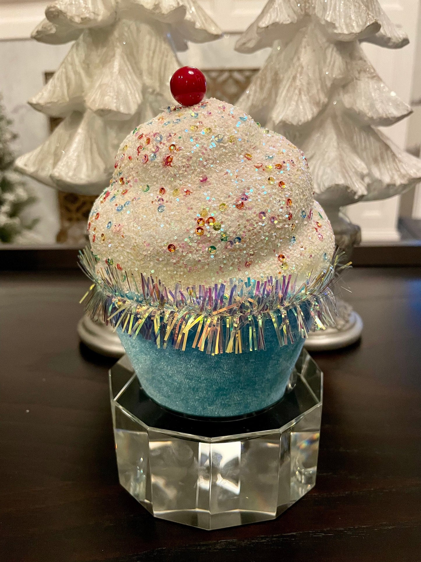 7” Blue Cupcake with sprinkles ornament. One Blue cupcake only.*