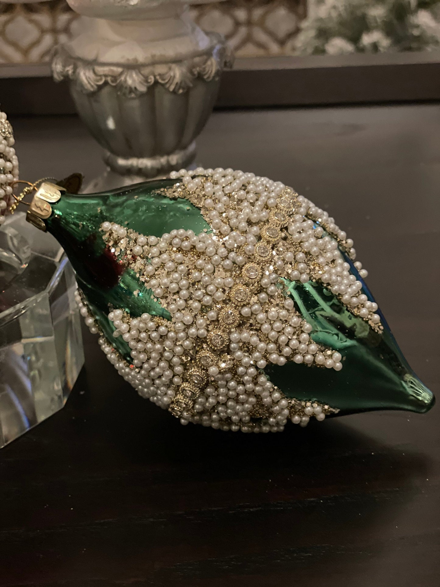 4" Jewel tone beaded glass ornaments set of 3. Ball, onion and finial.*