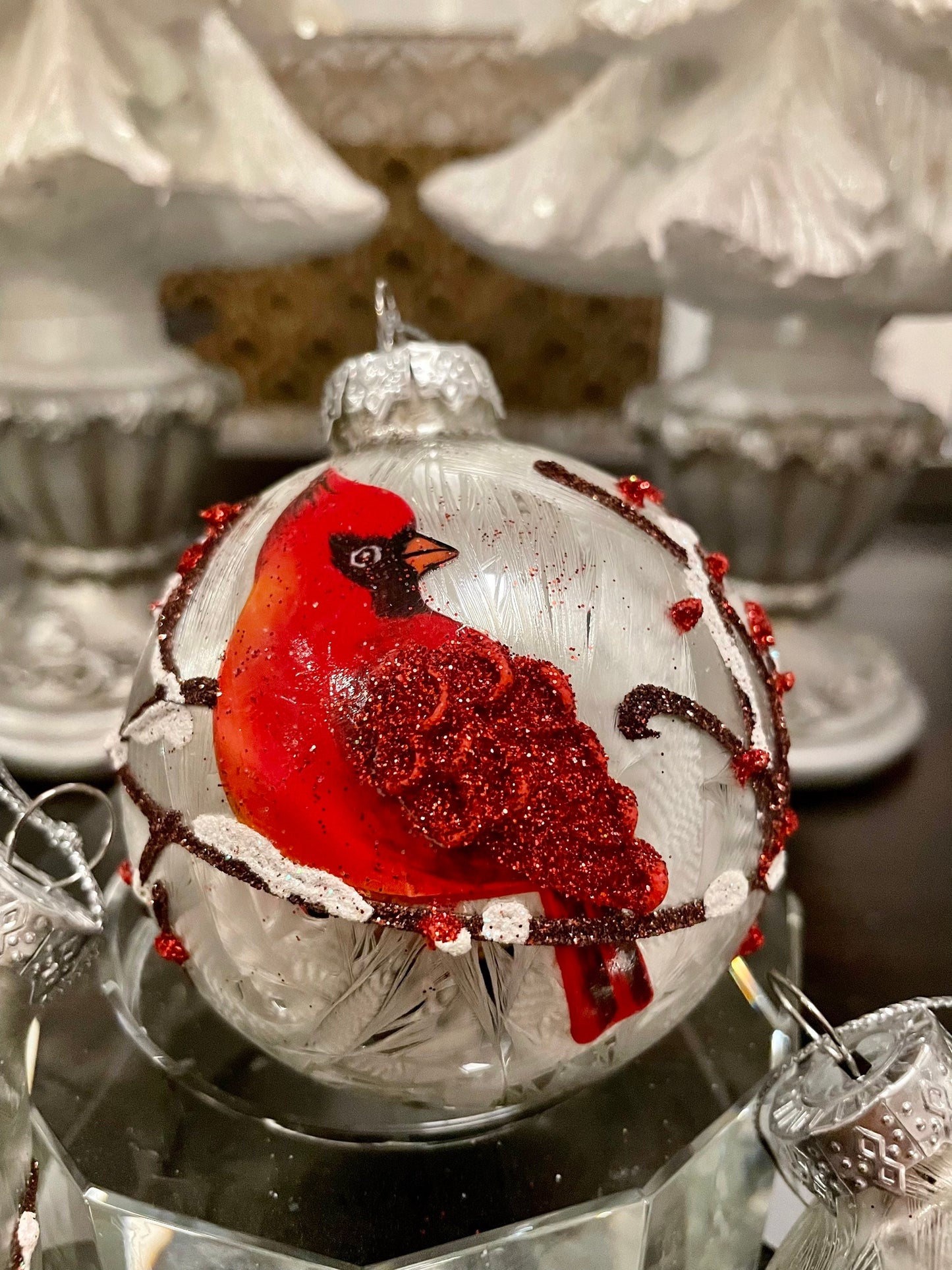 3” Cardinal glass ornaments set of 3. Ball, onion and finial.*
