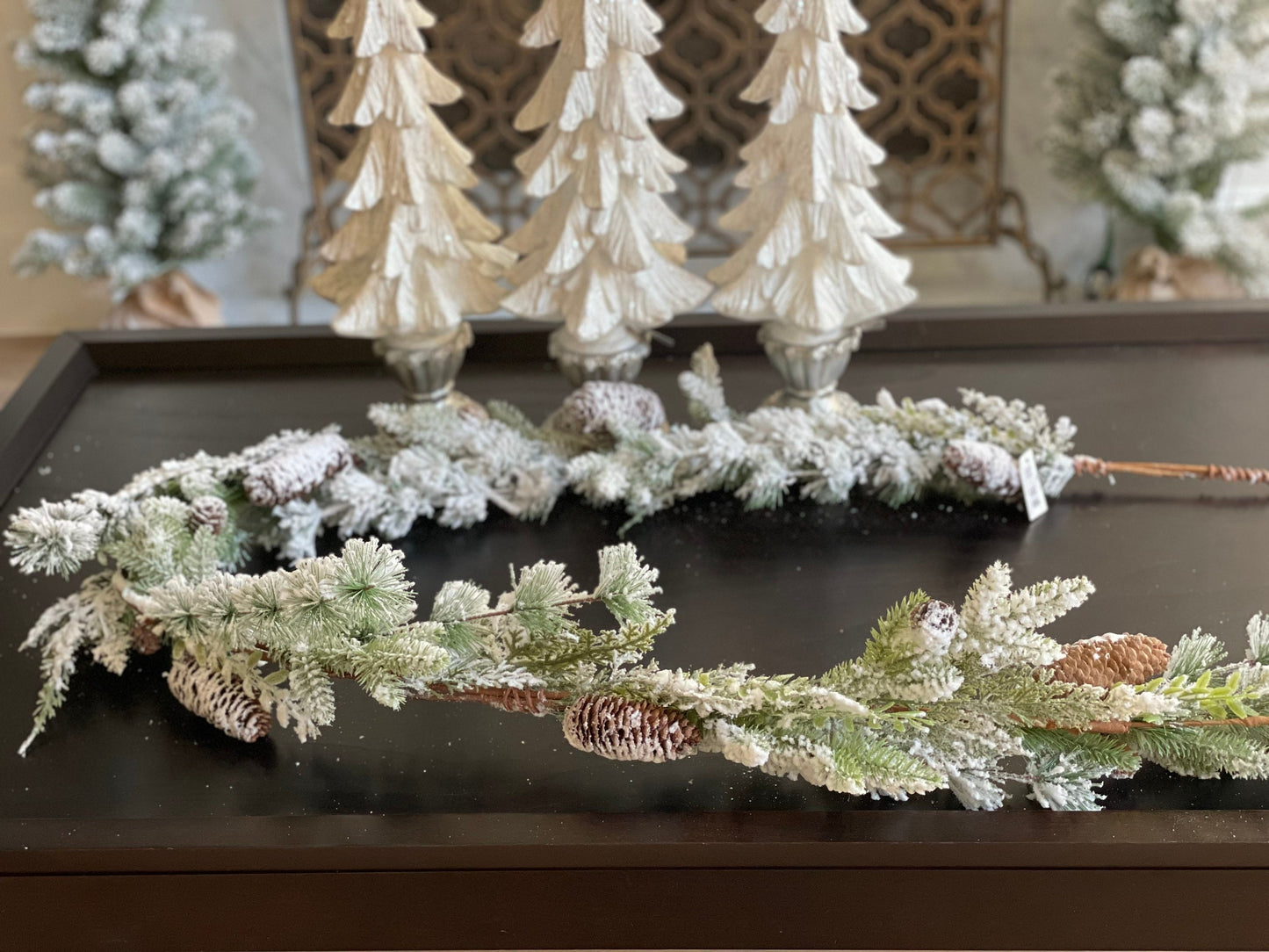 6 ft mixed snow pine cone garland.