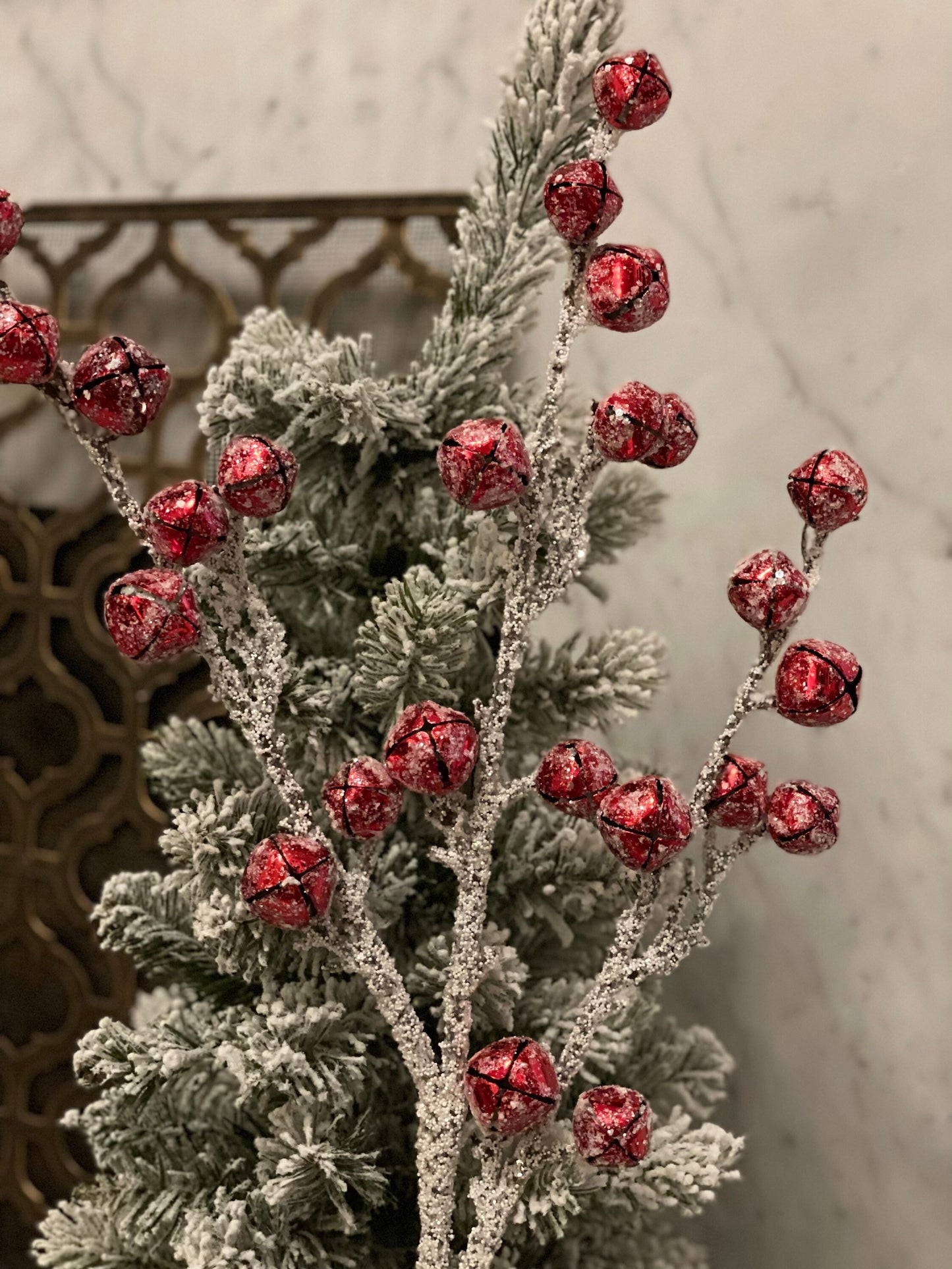 36” frosted jingle bell branch spray*