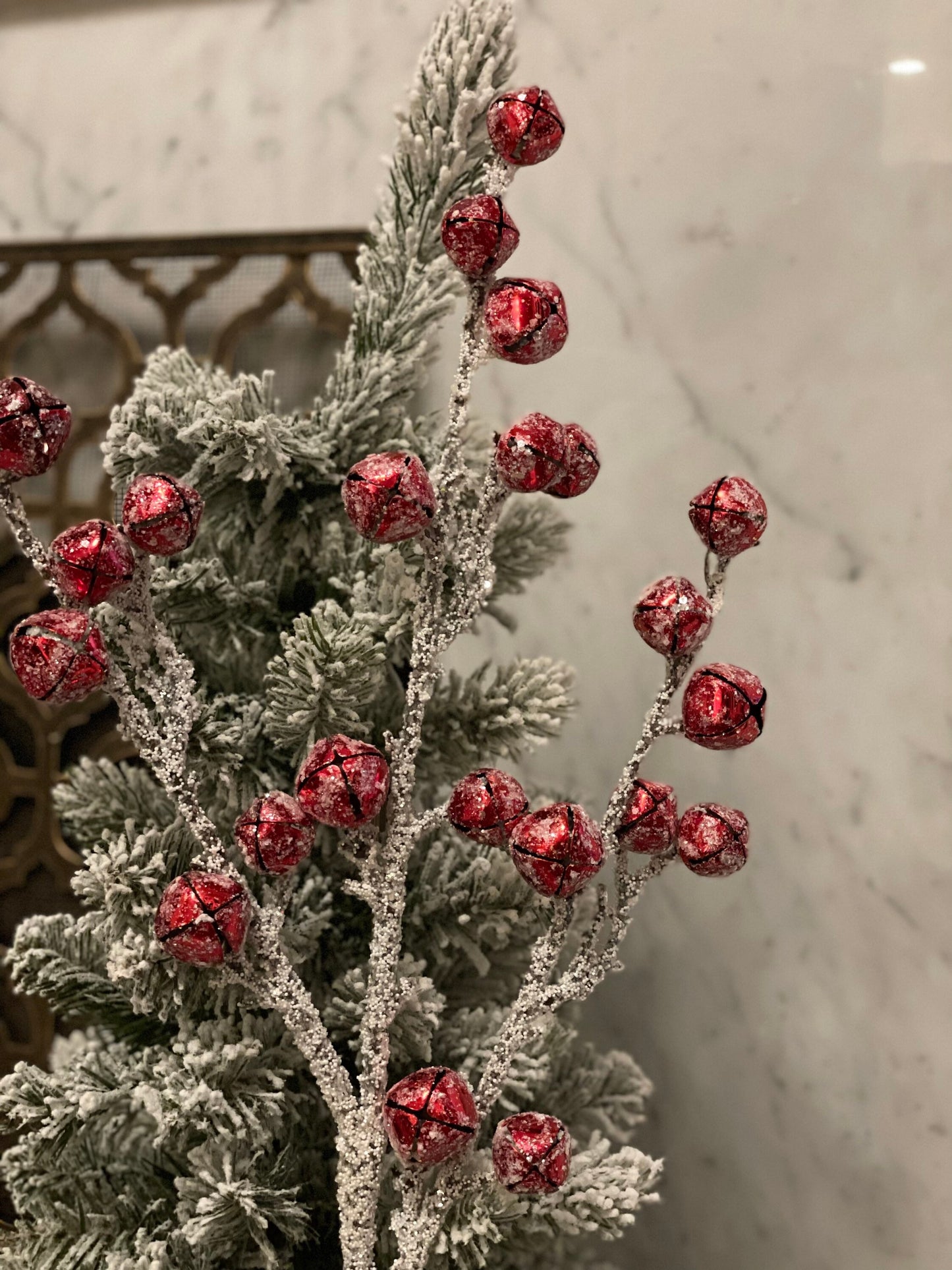 36” frosted jingle bell branch spray*