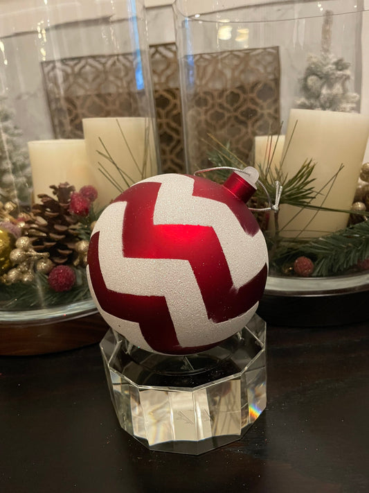 120 mm shatterproof chevron ball ornament. Red and white. Candy theme.*