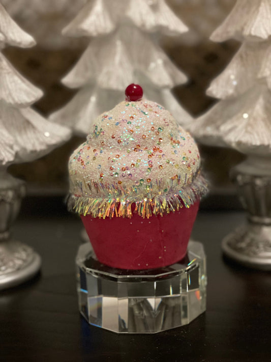 7” Pink Cupcake with sprinkles ornament. One Pink cupcake only.