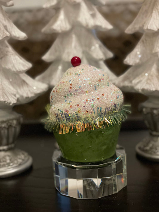 7” Green Cupcake with sprinkles ornament. One Green cupcake only.