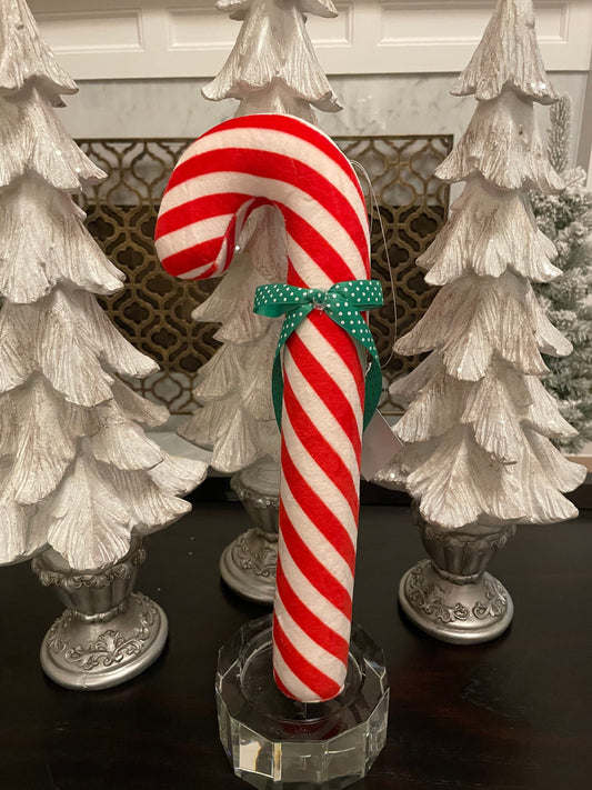 14"peppermint striped ribbon candy cane ornament. One candy cane.