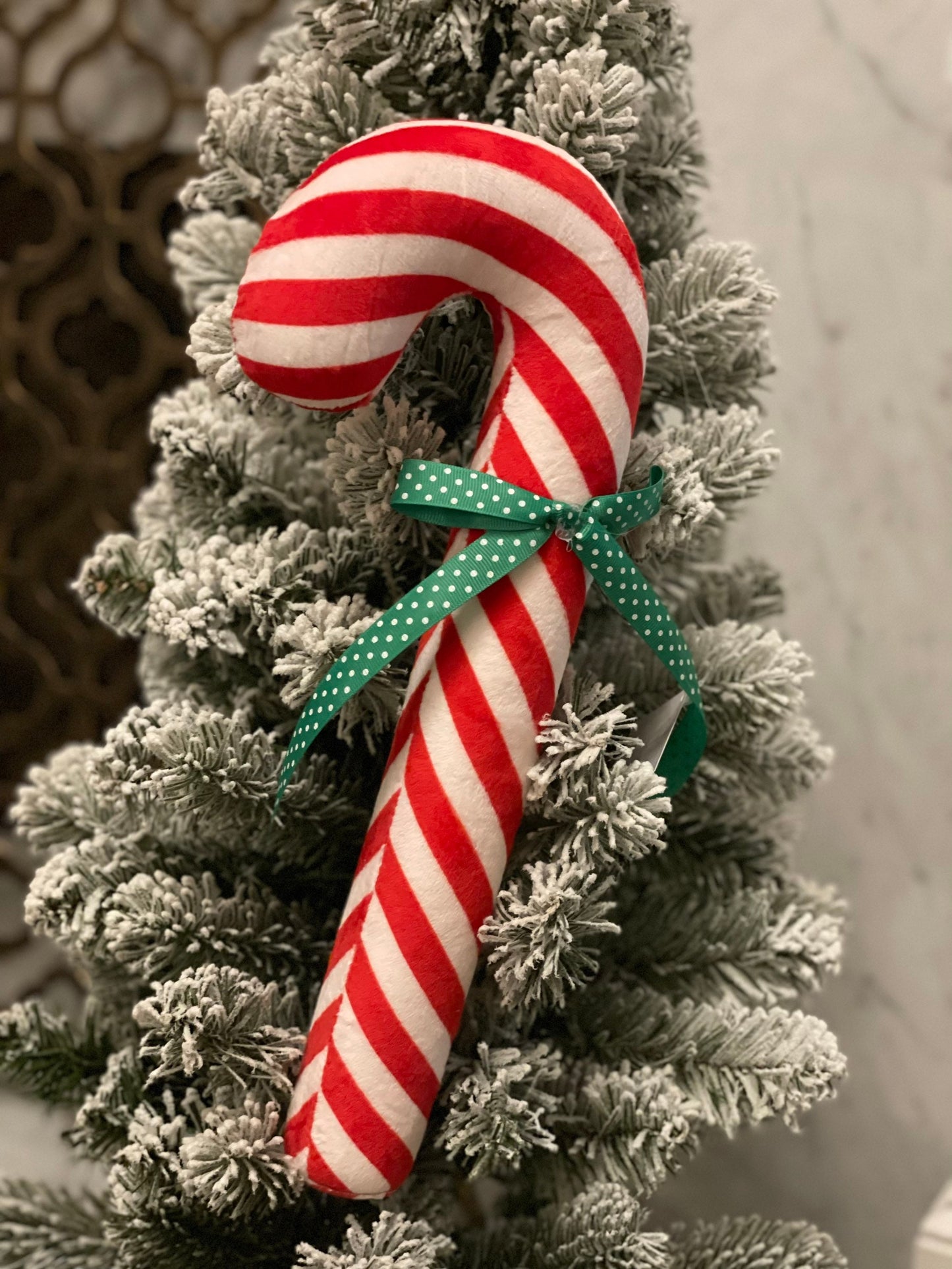 14"peppermint striped ribbon candy cane ornament. One candy cane.