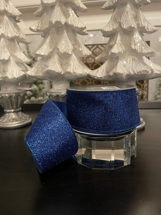 Designer diamond dust royal blue ribbon. 2.5” x 10 yards. Wired.*
