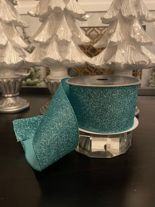 Designer diamond dust dusty blue ribbon. 2.5” x 10 yards. Wired.*