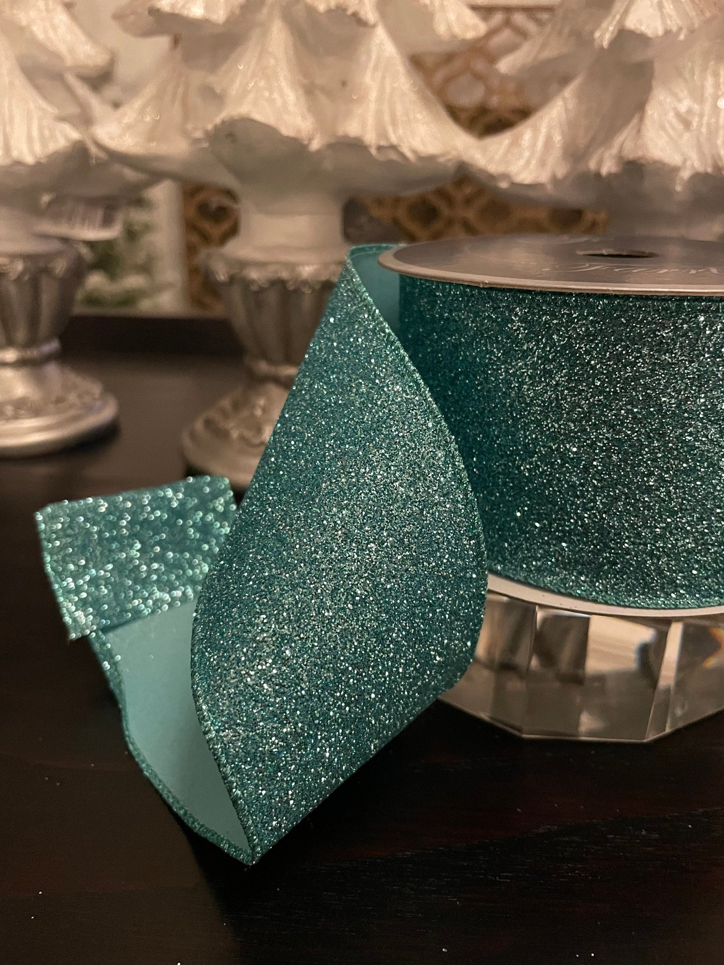 Designer diamond dust dusty blue ribbon. 2.5” x 10 yards. Wired.*