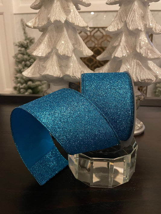Designer diamond dust turquoise ribbon. 2.5” x 10 yards. Wired.*
