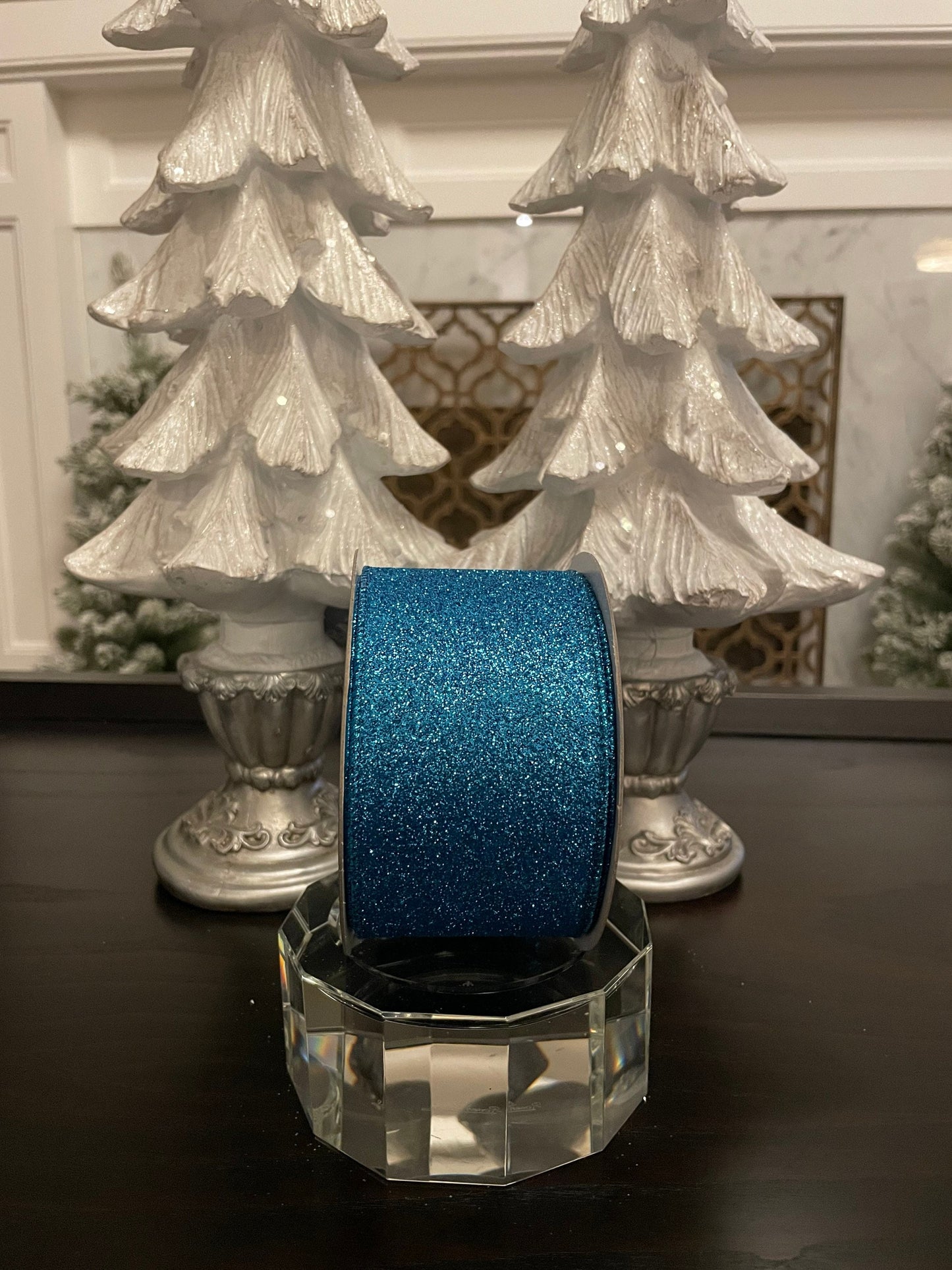 Designer diamond dust turquoise ribbon. 2.5” x 10 yards. Wired.*