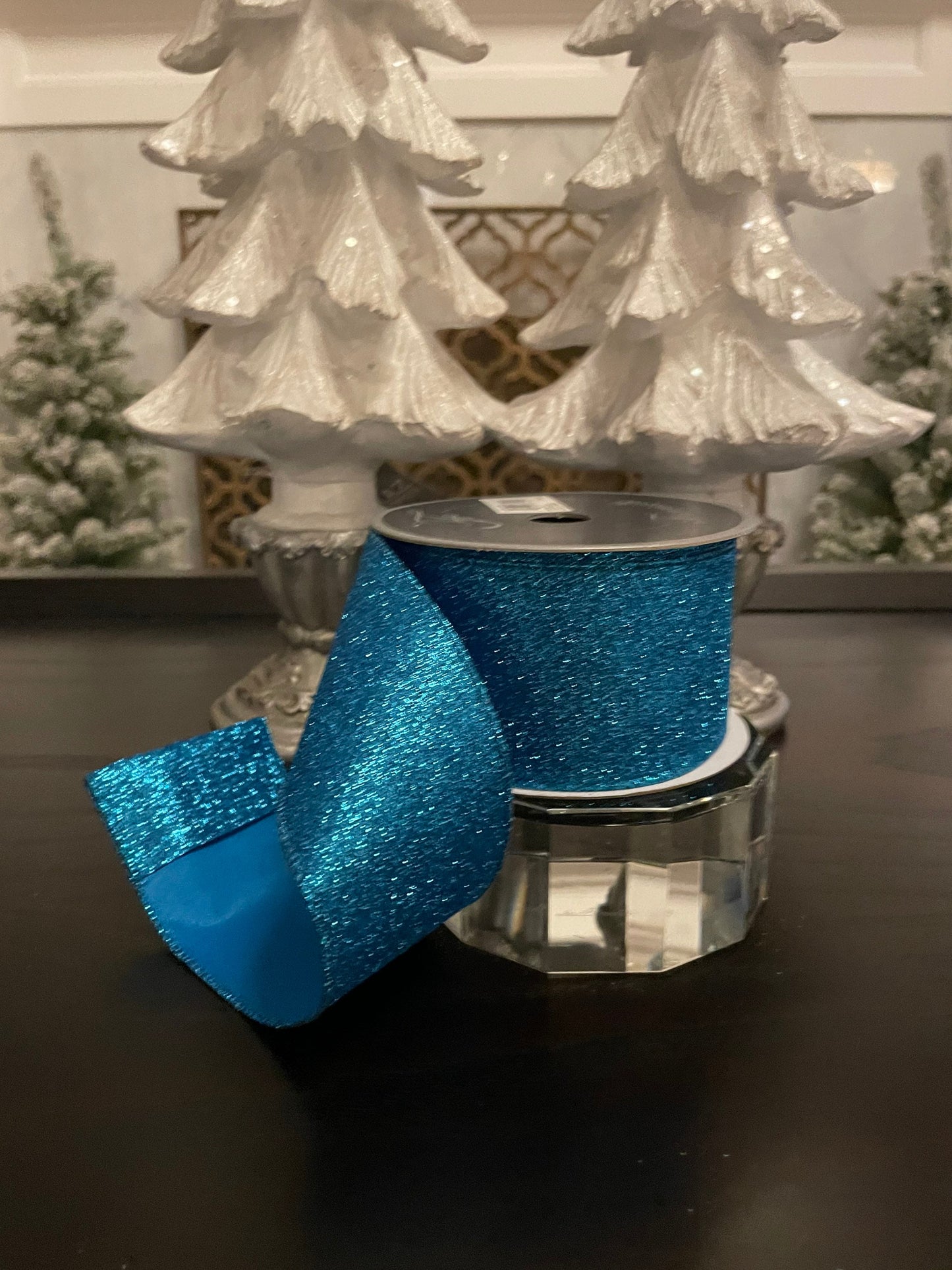 Designer diamond dust turquoise ribbon. 2.5” x 10 yards. Wired.*