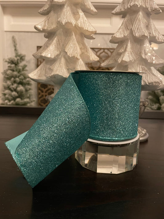 Designer diamond dust dusty blue ribbon. 4”x 10 yards. Wired.*