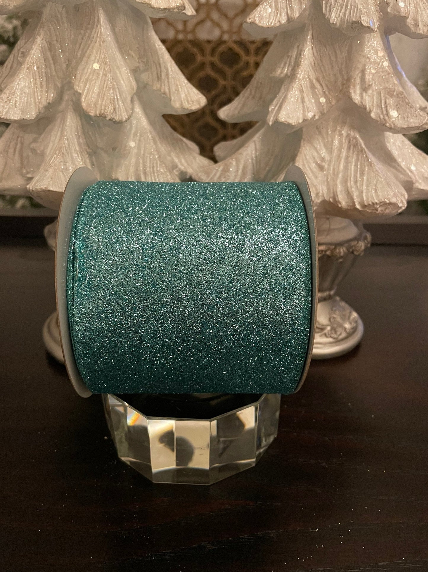 Designer diamond dust dusty blue ribbon. 4”x 10 yards. Wired.*