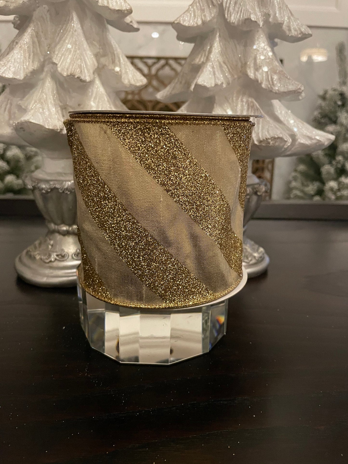 Designer metallic dupion candy gold ribbon. 4”x 10 yards. Wired.*