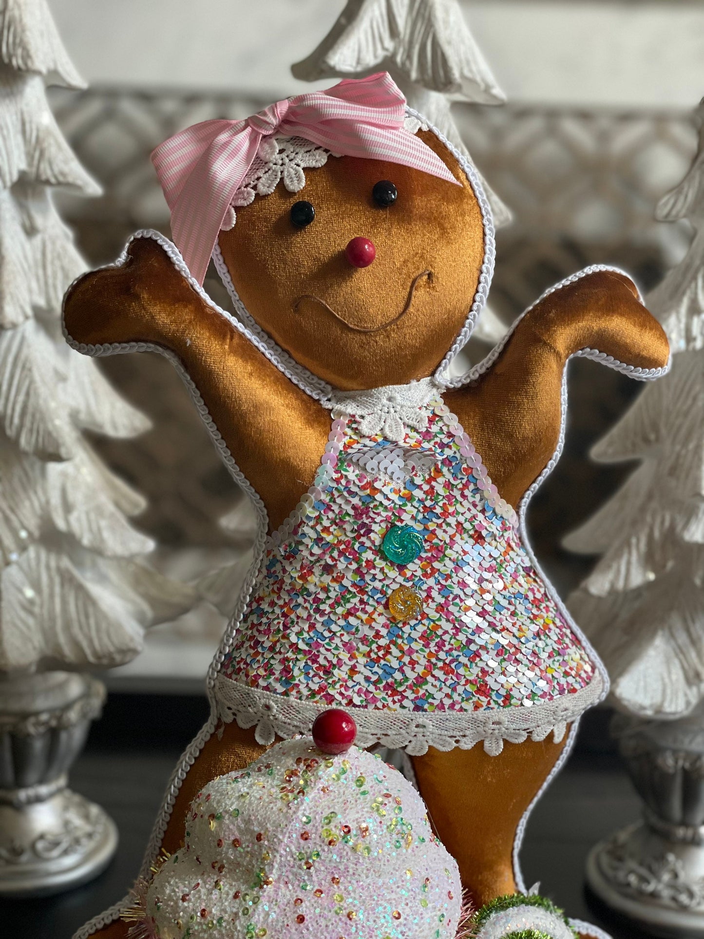 17” gingerbread girl with cupcake. One gingerbread girl.