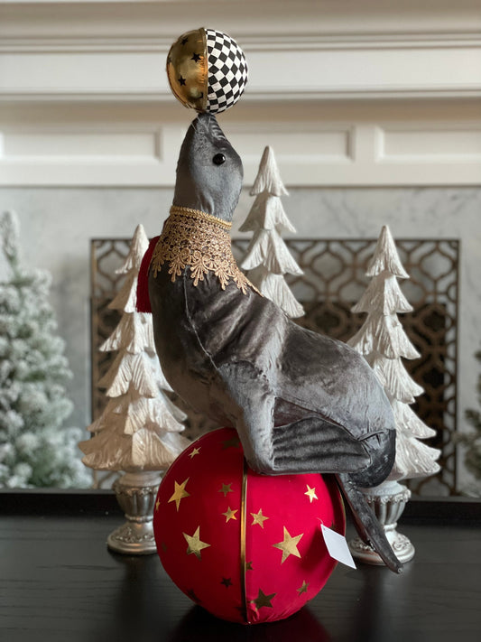 30 inch Circus sea lion ornament. Lace and jewel embellishments. Circus.