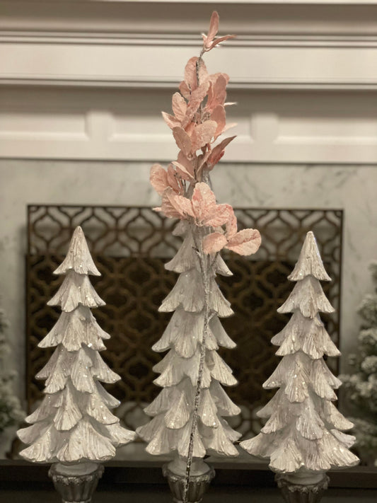 32” pink frosted glitter leaf spray. Set of 3.